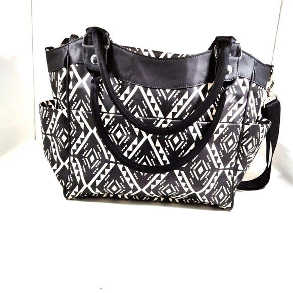Tribal Print Black & White Tote Bag with Red Accent diaper bag- black& white - Picture 2 of 8
